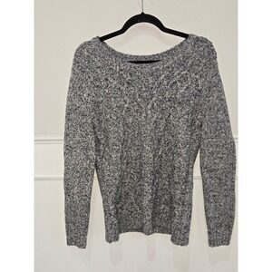 Tommy Hilfiger Mens L Black White Marled Cable Knit Crew Neck Sweater